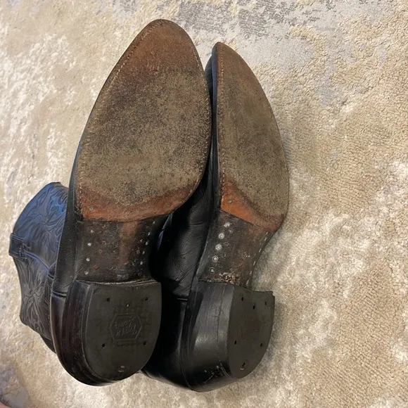 VINTAGE JUSTIN BLACK COWBOY WESTERN BOOTS Size 9.5D LEATHER