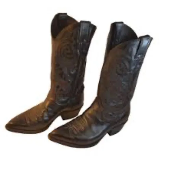 VINTAGE JUSTIN BLACK COWBOY WESTERN BOOTS Size 9.5D LEATHER