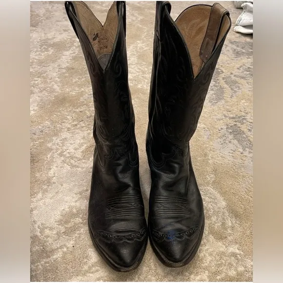 VINTAGE JUSTIN BLACK COWBOY WESTERN BOOTS Size 9.5D LEATHER