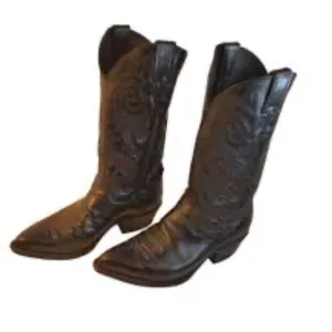 VINTAGE JUSTIN BLACK COWBOY WESTERN BOOTS Size 9.5D LEATHER