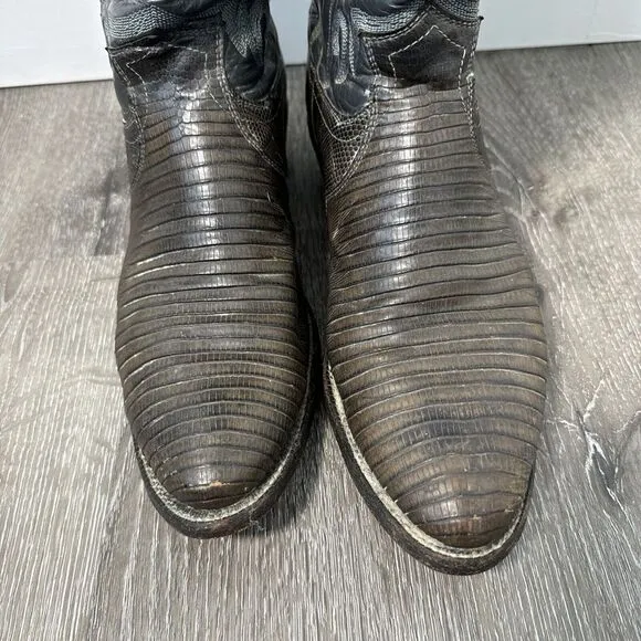 Vintage JUSTIN Leather Western Lizard Cowboy Boots Men's 9 1/2 D