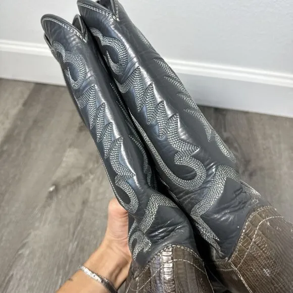 Vintage JUSTIN Leather Western Lizard Cowboy Boots Men's 9 1/2 D