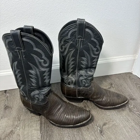 Vintage JUSTIN Leather Western Lizard Cowboy Boots Men's 9 1/2 D