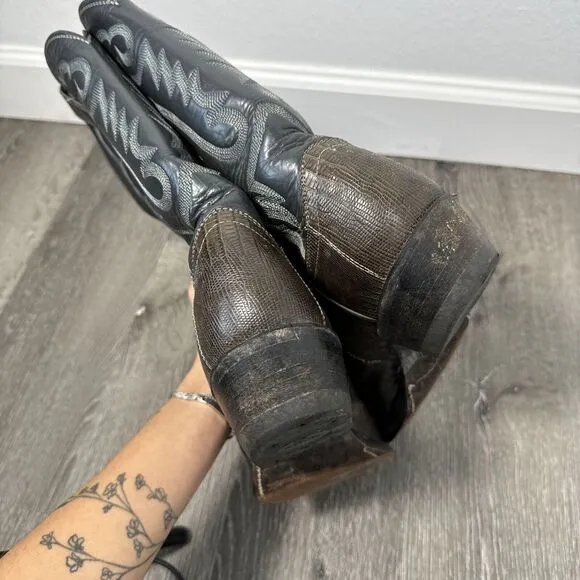Vintage JUSTIN Leather Western Lizard Cowboy Boots Men's 9 1/2 D
