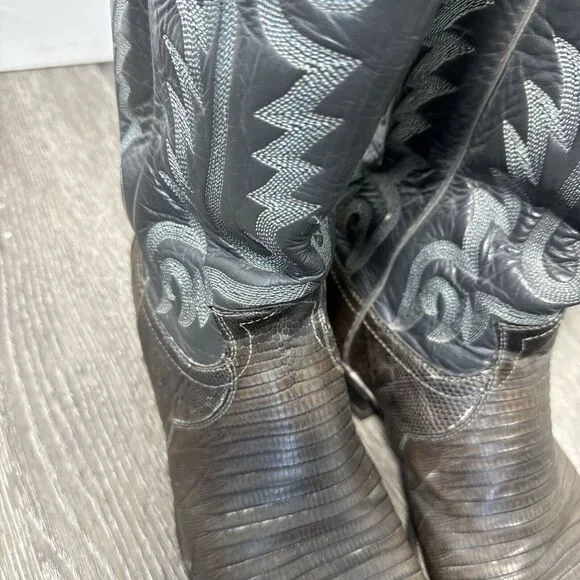 Vintage JUSTIN Leather Western Lizard Cowboy Boots Men's 9 1/2 D