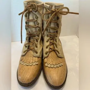 Vintage Larry Manhan Nattool Roper Boots Size 6.5 granny, core cowgirl leather