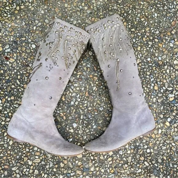 Vintage L’Autre Chose beaded chain tassel trim suede boots 37