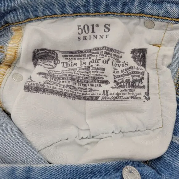 Vintage Levis 501 Button Fly 100% Cotton Jeans 28x28 Skiny Rare