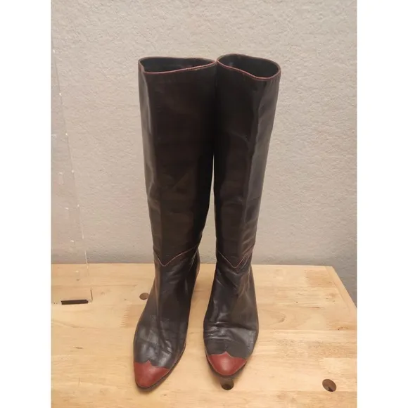 Vintage Maud Frizon Leather Boots Slouch Made In Italy Sz 38