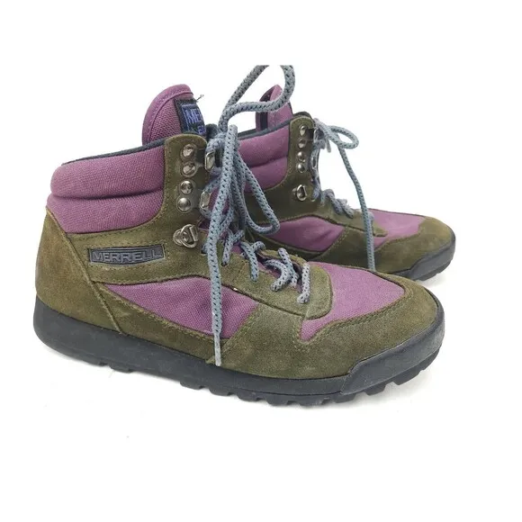 Vintage Merrell Eco Hike Boots Women’s Size 8 Camping Leather Purple