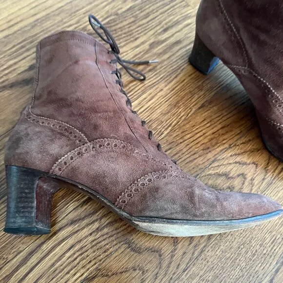 Vintage Ralph Lauren Wedding Booties -Soft Brown Suede - Narrow 9 or 8 - Read!