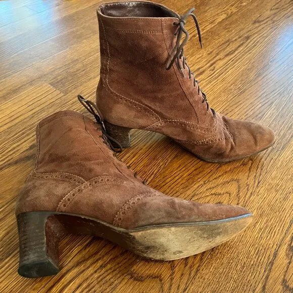 Vintage Ralph Lauren Wedding Booties -Soft Brown Suede - Narrow 9 or 8 - Read!