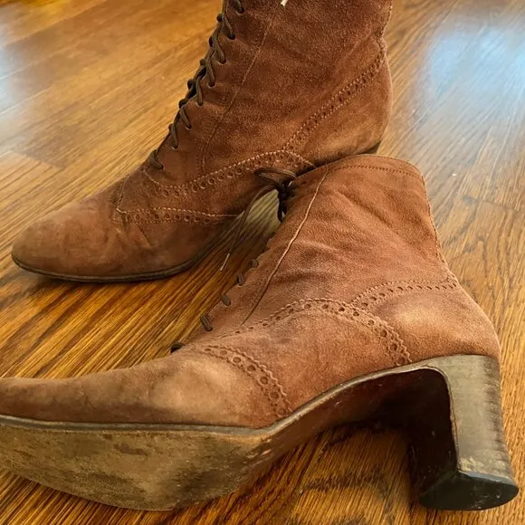 Vintage Ralph Lauren Wedding Booties -Soft Brown Suede - Narrow 9 or 8 - Read!