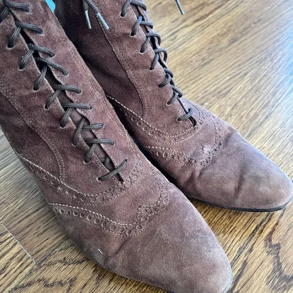 Vintage Ralph Lauren Wedding Booties -Soft Brown Suede - Narrow 9 or 8 - Read!