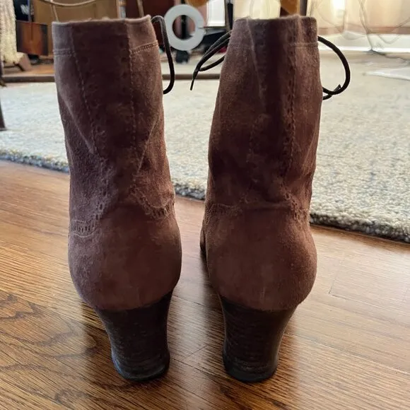 Vintage Ralph Lauren Wedding Booties -Soft Brown Suede - Narrow 9 or 8 - Read!