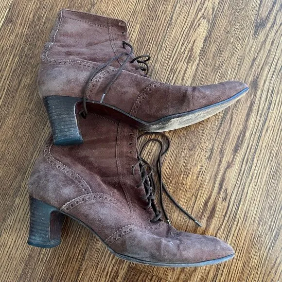 Vintage Ralph Lauren Wedding Booties -Soft Brown Suede - Narrow 9 or 8 - Read!
