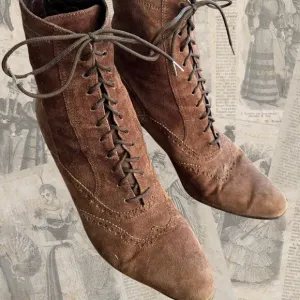 Vintage Ralph Lauren Wedding Booties -Soft Brown Suede - Narrow 9 or 8 - Read!