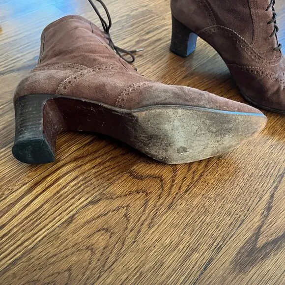 Vintage Ralph Lauren Wedding Booties -Soft Brown Suede - Narrow 9 or 8 - Read!