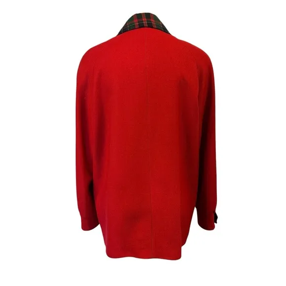 VINTAGE RED WOOL COAT PEACOAT OVERCOAT TARTAN COLLAR JACKET HOLIDAYS OVERSIZED