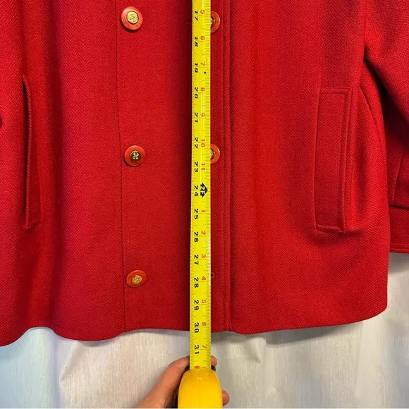 VINTAGE RED WOOL COAT PEACOAT OVERCOAT TARTAN COLLAR JACKET HOLIDAYS OVERSIZED