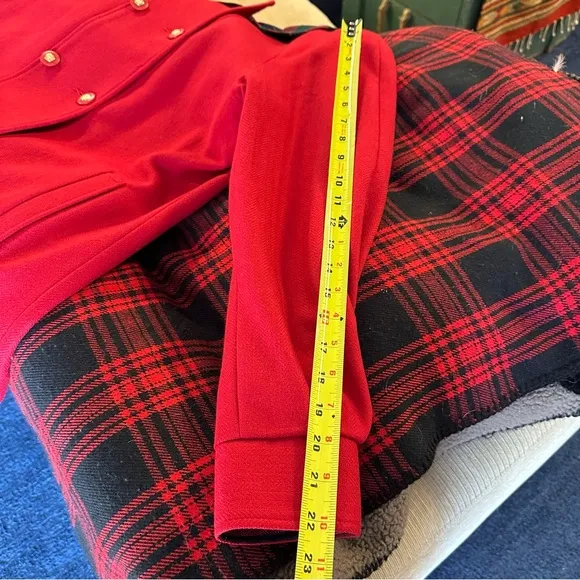 VINTAGE RED WOOL COAT PEACOAT OVERCOAT TARTAN COLLAR JACKET HOLIDAYS OVERSIZED
