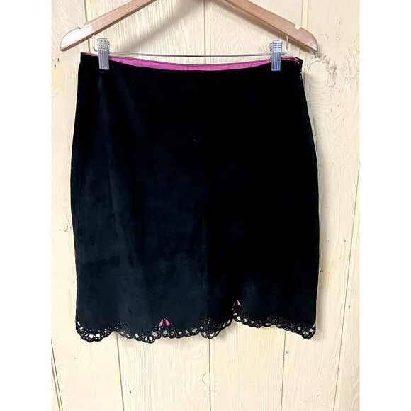 Vintage Skirt Womens 12 Suede Leather Laser Cut Outs Pencil Boho Fairy Y2K