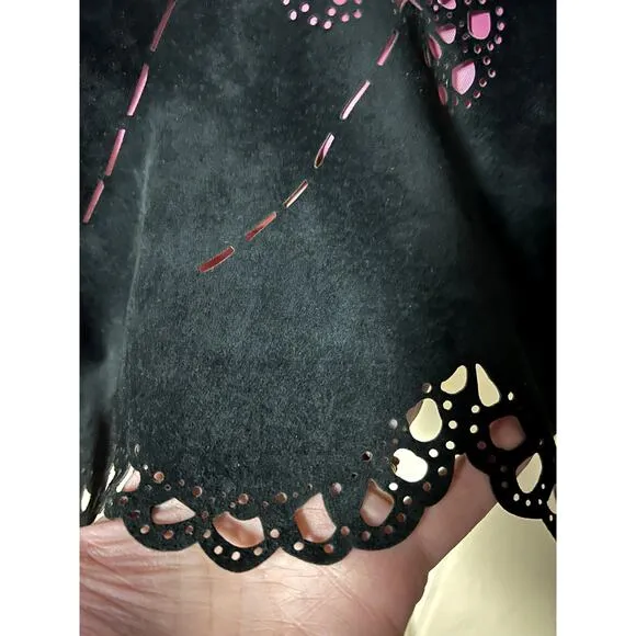 Vintage Skirt Womens 12 Suede Leather Laser Cut Outs Pencil Boho Fairy Y2K