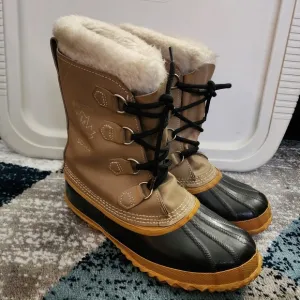 Vintage Sorel Kaufman Manitou Boots Men Liner Brown Rubber Leather Canada Size 8