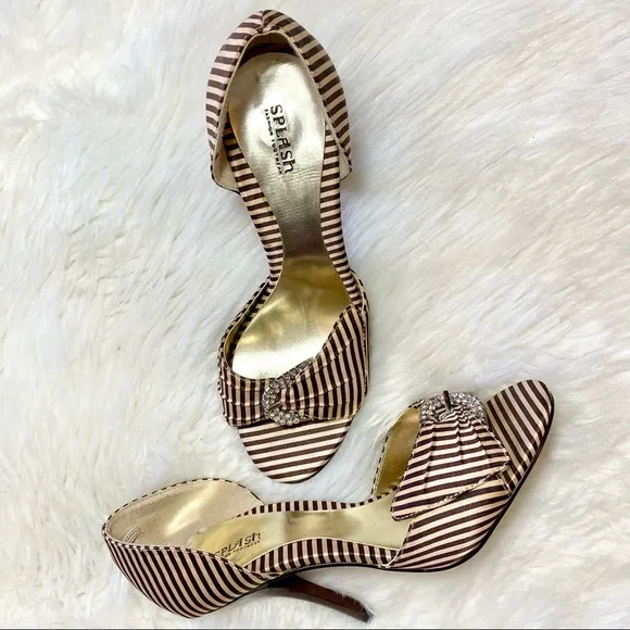Vintage Splash Fashion Footwear Open Toe Heels with Rhinestone Buckle