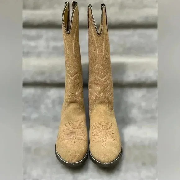 Vintage Texas Boot Co. Suede Cowboy Embroidered Boots – Style 4906 Tan Women’s 7