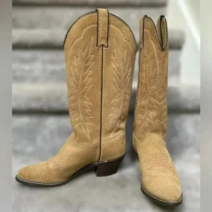 Vintage Texas Boot Co. Suede Cowboy Embroidered Boots – Style 4906 Tan Women’s 7