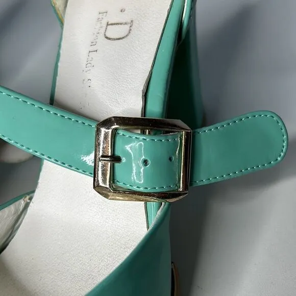 Vintage Turquoise Patent Leather Heels W7 L D Fashion Lady Shoes