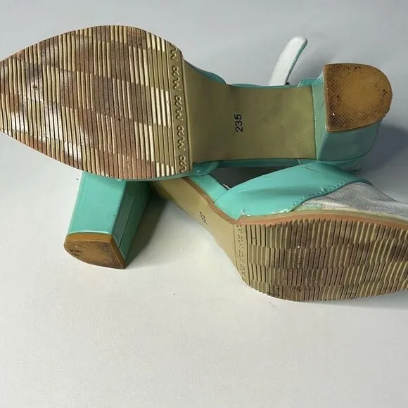 Vintage Turquoise Patent Leather Heels W7 L D Fashion Lady Shoes