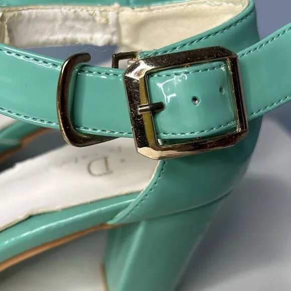Vintage Turquoise Patent Leather Heels W7 L D Fashion Lady Shoes