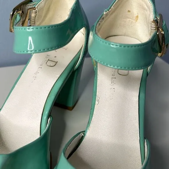 Vintage Turquoise Patent Leather Heels W7 L D Fashion Lady Shoes