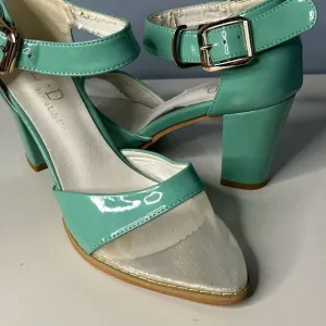 Vintage Turquoise Patent Leather Heels W7 L D Fashion Lady Shoes