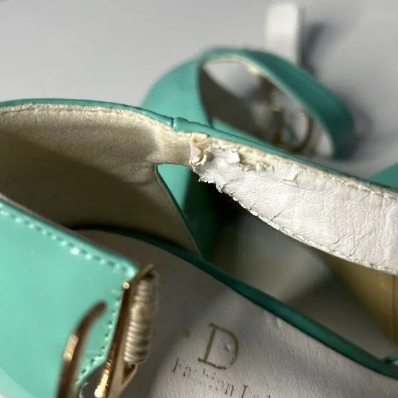Vintage Turquoise Patent Leather Heels W7 L D Fashion Lady Shoes