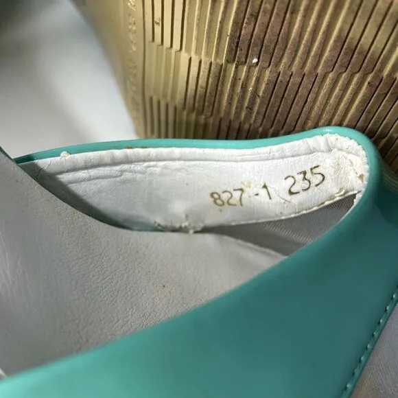 Vintage Turquoise Patent Leather Heels W7 L D Fashion Lady Shoes