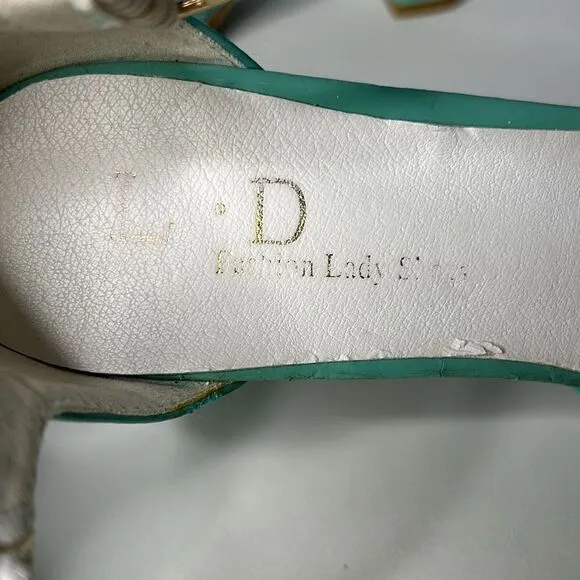 Vintage Turquoise Patent Leather Heels W7 L D Fashion Lady Shoes