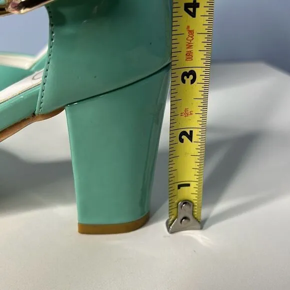 Vintage Turquoise Patent Leather Heels W7 L D Fashion Lady Shoes