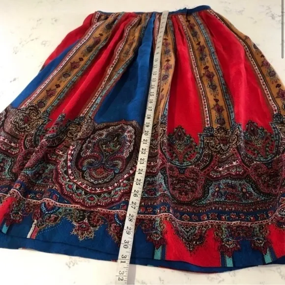 Vintage Uni Collection by Anne Crimmins Pattern Mix Silk Skirt Red &amp; Blue
