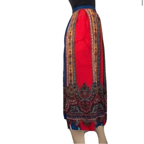 Vintage Uni Collection by Anne Crimmins Pattern Mix Silk Skirt Red &amp; Blue