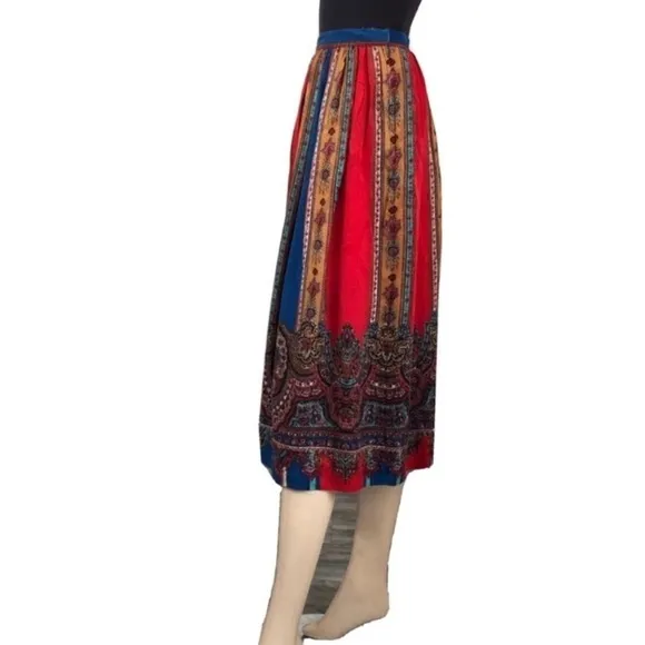Vintage Uni Collection by Anne Crimmins Pattern Mix Silk Skirt Red &amp; Blue