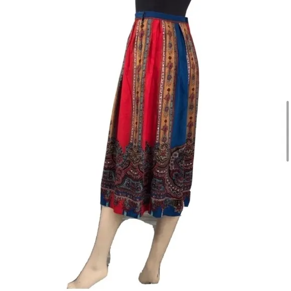 Vintage Uni Collection by Anne Crimmins Pattern Mix Silk Skirt Red &amp; Blue