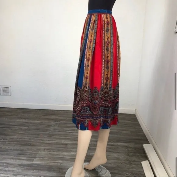 Vintage Uni Collection by Anne Crimmins Pattern Mix Silk Skirt Red &amp; Blue