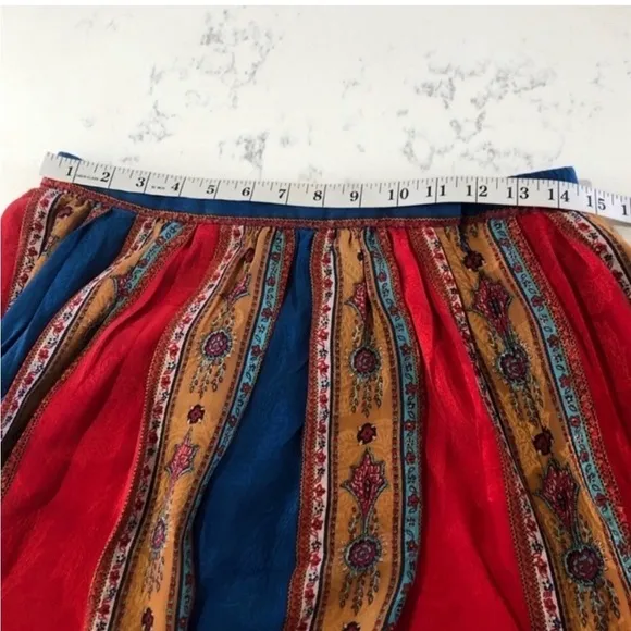Vintage Uni Collection by Anne Crimmins Pattern Mix Silk Skirt Red &amp; Blue