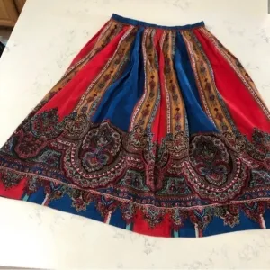 Vintage Uni Collection by Anne Crimmins Pattern Mix Silk Skirt Red &amp; Blue