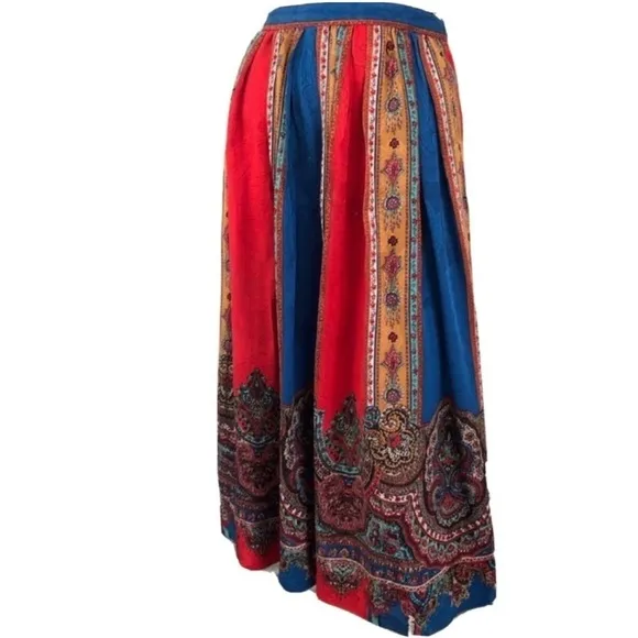 Vintage Uni Collection by Anne Crimmins Pattern Mix Silk Skirt Red &amp; Blue