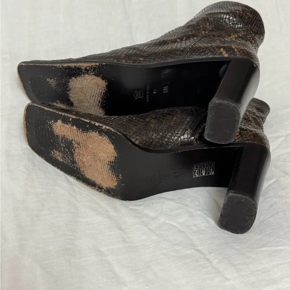 Vintage Via Spiga Snakeskin Print Leather Ankle Boots Made in Italy  Size 8 Boho