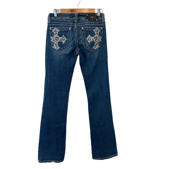 Vintage Y2K Miss Me Cross Embellished Back Pocket Low Rise Bootcut Jeans Size 29